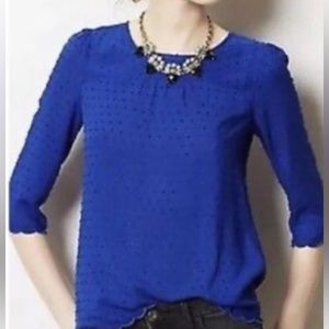 Maeve Anthro Sz 6 Emmaline Blue Textured Sheer Swiss Dot Blouse Top Scalloped